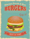 پوستر رستوران فست فود با همبرگر رترو