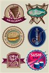مجموعه برچسب رستوران منوی شاورما سوشی غذاهای دریایی قلیان رستوران برگر و پیتزا وکتور هنر