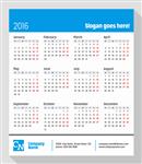 تقویم برای سال 2016 هفته از دوشنبه شروع می شود قالب چاپی طرح وکتور با pl برای شعار لوگو تایپ و اطلاعات تماس
