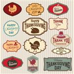 مجموعه کلیپ آرت شکرگزاری برچسب های برداری برچسب ها و نشان ها با نمادهای شکرگزاری الگوی طراحی لوگو نشان یا برچسب روز تشکر
