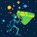 وکتور به سبک مسطح در مورد sp بیرونی و ربات سیارات در کیهان ها کارت تبریک
