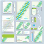 مجموعه ای از الگوهای وکتور هویت شرکتی ماکت لوازم التحریر تجاری مدرن طراحی برندینگ با خطوط آبی و سبز مفهوم پزشکی علم فناوری