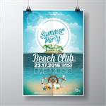 وکتور طرح بروشور مهمانی ساحلی تابستانی با عناصر تایپوگرافی در پس زمینه منظره اقیانوس
