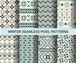 مجموعه ای از الگوهای بدون درز رترو پیکسل با زمستان تلطیف شده