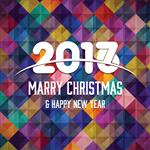 خوشنویسی خلاقانه 2017 کریسمس و سال نو مبارک در پس زمینه انتزاعی وکتور