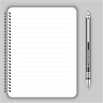 دفترچه یادداشت مارپیچ واقع گرایانه خالی و خودکار سیاه ماکت نمایش برای هویت سازمانی و اشیاء تبلیغاتی