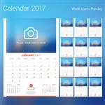 تقویم سال 2017 قالب چاپ طرح وکتور با pl برای po هفته از دوشنبه شروع می شود مجموعه ای از 12 صفحه تقویم طراحی لوازم التحریر