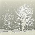 وکتور صحنه زمستانی با پس زمینه جنگل منظره زمستانی فانتزی صحنه زمستانی با دانه های برف برای کارت های کریسمس و طراحی جلد کتاب