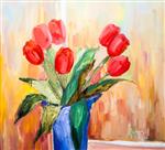 نقاشی رنگ روغن با دست پس زمینه هنر انتزاعی نقاشی رنگ روغن روی بوم قطعه ای از آثار هنری یک دسته گل در یک گلدان طبیعت بی جان با لاله ها
