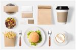 مفهوم طراحی ماکت همبرگر و مجموعه قهوه ایزوله شده در پس زمینه سفید sp را برای متن و لوگو کپی کنید مسیر برش شامل جدا شده در پس زمینه سفید
