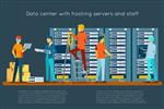 مرکز داده با سرورهای میزبان و کارکنان فناوری کامپیوتر شبکه و پایگاه داده مرکز اینترنت اتاق امنیت ارتباطات وکتور