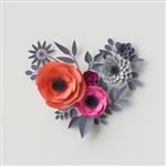 رندر سه بعدی تصاویر دیجیتال گل های کاغذی صورتی قرمز دسته گل عروس کارت عروسی کویلینگ کارت تبریک روز شکل قلب شکوفه زیبا