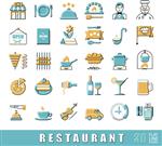 نمادهای آشپزخانه و رستوران با کیفیت برتر مجموعه ای از نمادهای غذا و نوشیدنی با خط مسطح وکتور