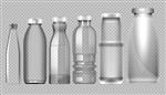 مجموعه وکتور بطری شیشه ای شفاف ماکت شیر آبمیوه و آب برای طرح شما آماده است