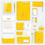 مجموعه زرد رنگ وکتور الگوی هویت شرکتی ماکت لوازم التحریر پزشکی مدرن طراحی برند با مولکول مفهوم پزشکی علم فناوری