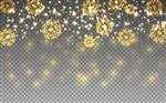 چراغ های طلایی کریسمس و دانه های برف در پس زمینه شفاف تصاویر وکتور