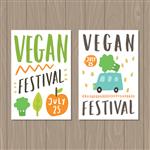 دو قالب پوستر جشنواره وگان بروشور وکتور تصویر کشیده شده با دست