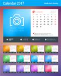 الگوی برنامه ریز تقویم رومیزی برای سال 2017 هفته از یکشنبه شروع می شود مجموعه 12 ماهه مکانی برای یادداشت ها طراحی لوازم التحریر وکتور الگوی تقویم