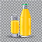 بطری و لیوان واقعی برای شیر آب میوه جدا شده بر روی شبکه شفاف برای طراحی و نام تجاری شیشه شفاف برای هر پس زمینه