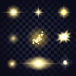 فلر لنز ستاره نور طلایی بوکه ذرات اشکال مختلف در پس زمینه شفاف وکتور قالب قابل ویرایش برای وب سایت طراحی
