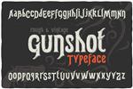 فونت خشن قدیمی به نام Gunshot Typeface با تصویر تزئینی یک هفت تیر کوچک