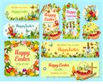 مجموعه برچسب ها و پوسترهای تبریک نمادهای تعطیلات عید پاک