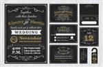 ست های طراحی دعوت عروسی تخته سیاه قدیمی شامل کارت دعوت ذخیره تاریخ کارت پاسخگویی کارت تشکر شماره میز تگ های هدیه کارت های مکان کارت پاسخ چوب لباسی درب را ذخیره کنید
