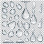 ست قطره های شفاف به اشکال مختلف در رنگ های خاکستری شفافیت فقط در فرمت وکتور