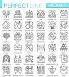 نمادهای مفهومی طرح کلی عروسی نمادهای خط نازک کامل مجموعه ای از تصاویر به سبک سکته مغزی خطی مدرن