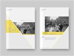 گزارش سالانه طراحی جلد بروشورهای قالب برداری بروشور آگهی ها سخنرانی ها جزوه مجله A4 سفید با پس زمینه انتزاعی زرد