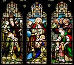 EDINBURGH SCOTLAND OCTOBER 02 2014 Stained glass window illustrated Bible stories in the St Giles