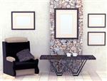 اتاق خواب داخلی Mocap اتاق با دیواره های خاکستری گچ و کاشی کف های روشن پانل های تزئینی سنگی صندلی تیره قاب با یک بوم خالی میز قهوه با فنجان رندر 3d