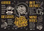 منوی قهوه برای رستوران و کافه قالب طراحی با عناصر گرافیکی دست در سبک دودل