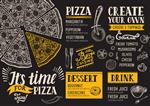 منو غذای پیتزا برای رستوران و کافه قالب طراحی با عناصر گرافیکی دست در سبک دودل