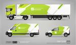 مجموعه ای از تریلر کامیون واقعی تحویل وانت حمل و نقل خودرو قالب برداری بردار عناصر گرافیکی انتزاعی سبز و سفید برای علامت های تجاری و هویت سازمانی ماتیک حمل و نقل