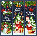 کریسمس مبارک کیسه هدیه سانتا در درخت کریسمس و آدم برفی در سورتمه زرق و برق Xmas زنگ در دکوراسیون جوراب برای سال نو حزب تعطیلات زمستان قالب طراحی آرزو فصلی