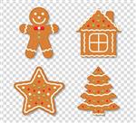 کوکی ها کریسمس کریسمس در پس زمینه شفاف مرد درخت خانه و ستاره تصویر برداری eps10 بردار
