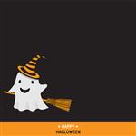 ارواح cute کمی لباس ساحره کلاه و سوار broomstick در تاریکی طراحی پس زمینه برای هالووین تعطیلات حزب دعوت قالب کارت بردار تصویر فضای سیاه و سفید برای کپی متن