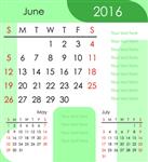ژوئن 2016 تقویم هفته با یکشنبه آغاز می شود تصویر برداری