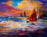اسکلت اصلی نقاشی قایق های ماهیگیری قدیمی Impressionism مدرن