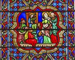 PARIS FRANCE May 31 2015 مریم عیسی مسیح Joseph Worshipers رنگ آمیزی Glass Notre Dame Cathedral پاریس فرانسه نوتردام بین سالهای 1163 تا 1250 میلادی ساخته شد