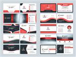 قالب کارت کسب و کار مجموعه بردار طراحی کاغذی رنگ قرمز و سیاه تصویر برداری