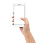 دست نگه داشتن گوشی های هوشمند در پس زمینه سفید رنگ کلیپ مسیر در داخل مدل صفحه نمایش سفید گوشی