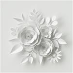 رندر 3D تصویر دیجیتال گل کاغذ سفید پس زمینه گل دسته گل عروسی کارت عروسی quilling روز ولنتاین قالب کارت تبریک