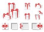 جعبه هدیه باز خالی مجموعه ای با گره گل قرمز رنگ و روبان جدا شده بر روی زمینه سفید تولدت مبارک کریسمس سال نو مفهوم بسته بندی عروسی و روز تصویر برداری بردار 3d