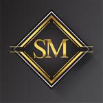 آرم SM Letter در یک شکل مربع طلا و نقره ای جواهرات هندسی رنگی