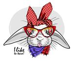 خرگوش سفید بردار با عینک قرمز تصویر دست کشیده از خرگوش لباس