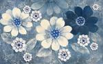 پوستر دیواری سه بعدی گل های سفید آبی با پس زمینه نقاشی شده