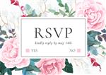 دعوت عروسی گل با گل رز صورتی الگوی کارت گیاه شناسی RSVP تصویر برداری دستی کشیده شده