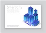 مدل کارت ویزیت ایزومتریک از رنگ بنفش 3D ساختمان شهر مدرن معماری جاده شهری نقشه تصویر ماوراء بنفش ایزومتری برای مفهوم طراحی